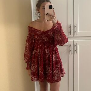 SHEIN Red and White Strapless Dress